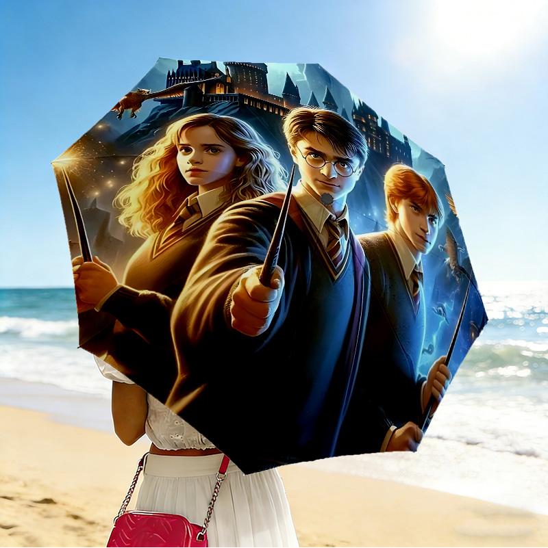 Harry Potter 8 Ribs 3Fold Black Glue Uv Protection Umbrella Sun Protection Rainproof Compact Folding Umbrella For Travel Daily Use C923731
