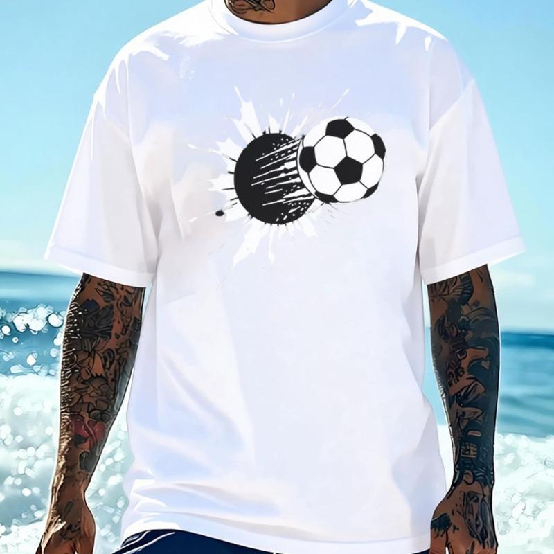

European sizes Soccer Graphic T Shirt Dynamic Football Print Casual Short Sleeve Crewneck Tee Sport Inspired Design Fashionable Athletic Apparel S белый