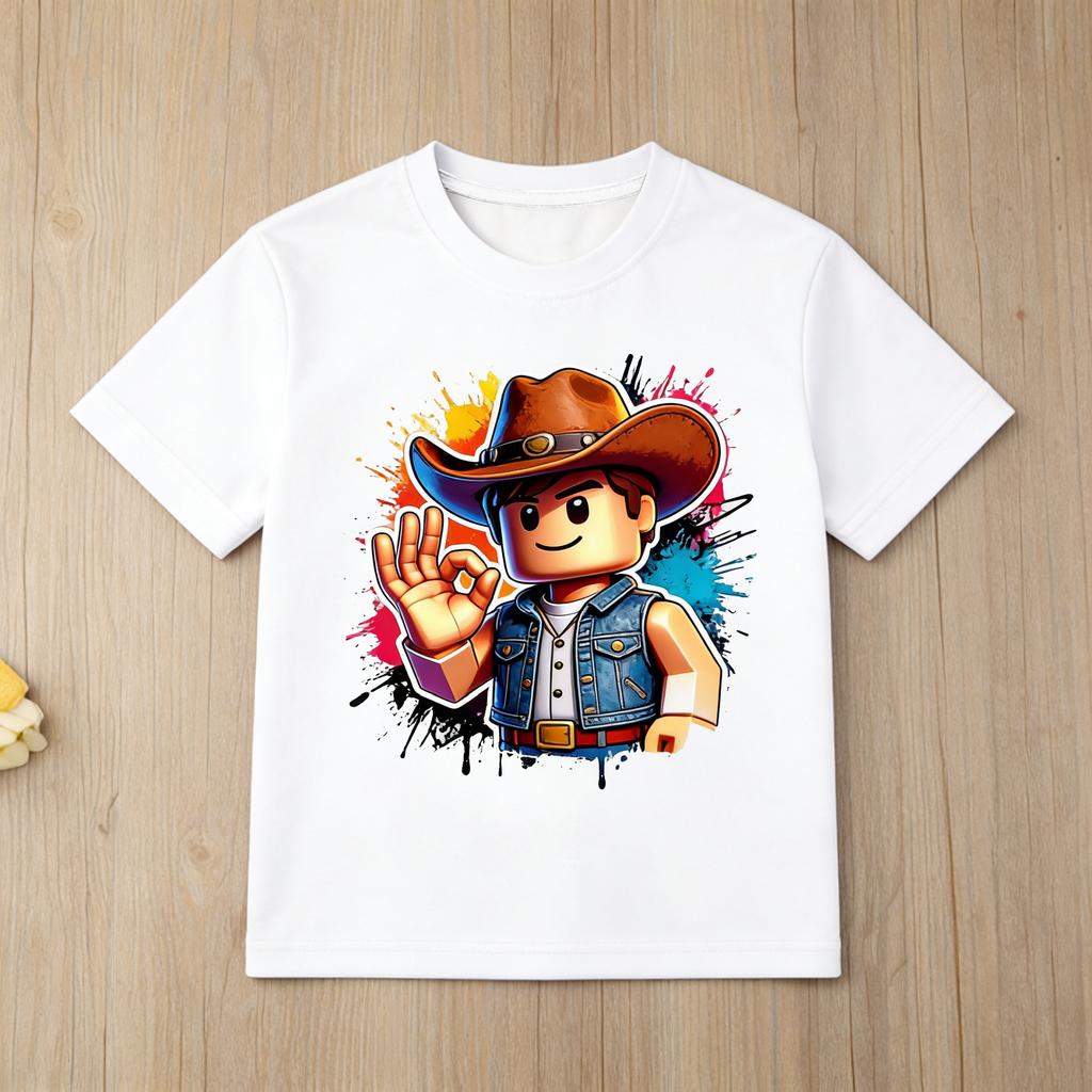 New Roblox Gaming Kids T Shirt Boys Girls Cool Cartoon Graphic Print Short Sleeve Cotton Tops Childrens Casual Wear
