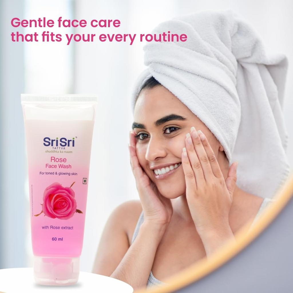 Sri Sri Tattva Rose Face Wash 60 Ml X Pack Of 4 For Glowing, Radiant, Toned Skin All Types