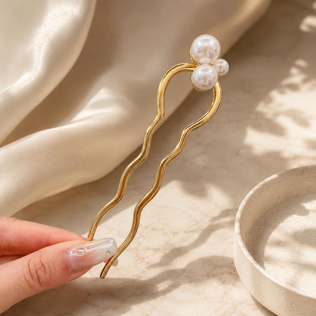Fourchette à Cheveux en Alliage pour Femmes Épingle à Cheveux en Perle Coréenne en Forme de U Support pour Chignon Floral Bâtonnet à Cheveux Antidérapant pour Chignon Mariage Nouveaux Accessoires pour Cheveux
