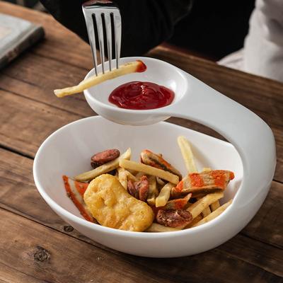Creative Special-shaped Ceramic Dessert Plate Double Layer Salad Fries Plate Household Irregular White Porcelain Cooking Dishes