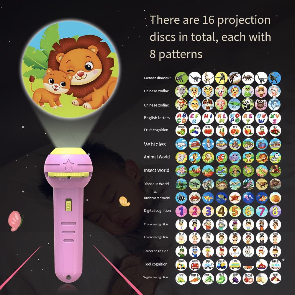Early Education Children Projector Flashlight 128 Patterns Baby Projector Torch Bedtime Story