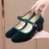 Autumn new women's shoes polyurethane sole lightweight hotel etiquette shoes one-word buckle medium heel soft sole mother shoes middle-aged shoes