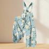 Casual Floral Print Cotton Linen Romper with Adjustable Straps