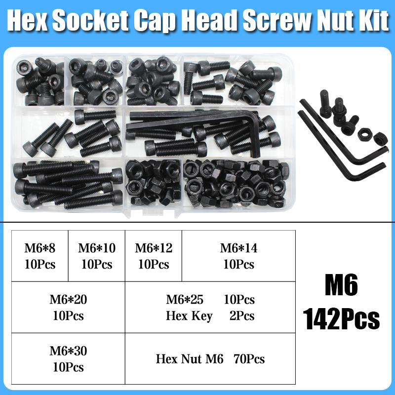Hexagon Hex Socket Cap Head Screw and Nut M2 M3 M4 M5 M6 Black 12.9 Grade Carbon Steel Allen Machine Screws Bolt Nut Assortment