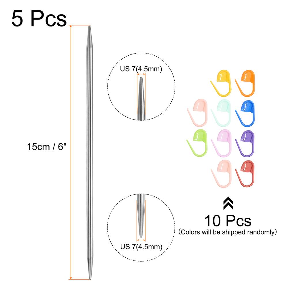 5Pcs Knitting Needle Size US 1.2-5mm Length Stainless Steel Double Pointed Sweater Stitching Needles w 10 Colorful Stitch Marker