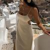 Abito Maxi Bodycon a Sirena da Donna Beige con Spalline Sottili
