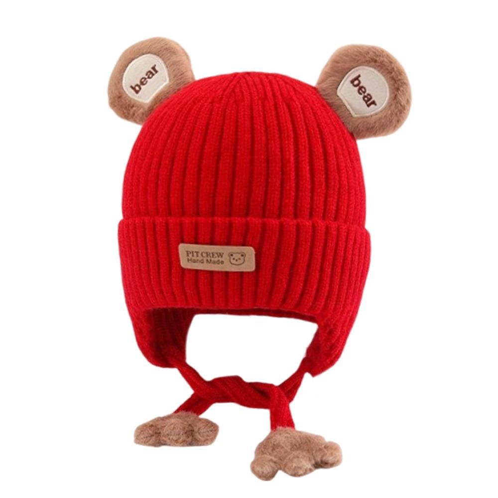 

Милая шапка-бини для малышей с дизайном медвежонка, детали шнуровки, детская шапка от холода, одежда для малышей красный