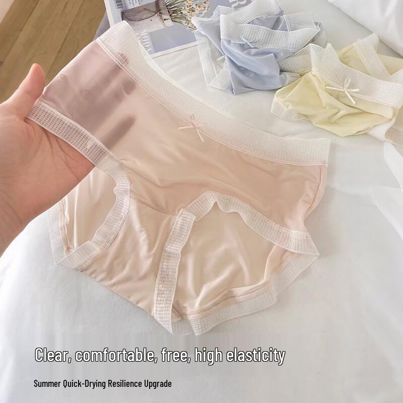 Women's Modal Ice Silk Seamless Lace Mid-Waist Briefs (4-Pack)