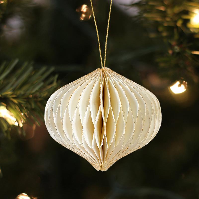 6pcs Christmas Party Decorations Christmas Tree Hanging Ornament Mini Paper Honeycomb Lantern with Glitter Edge New Year Eve New