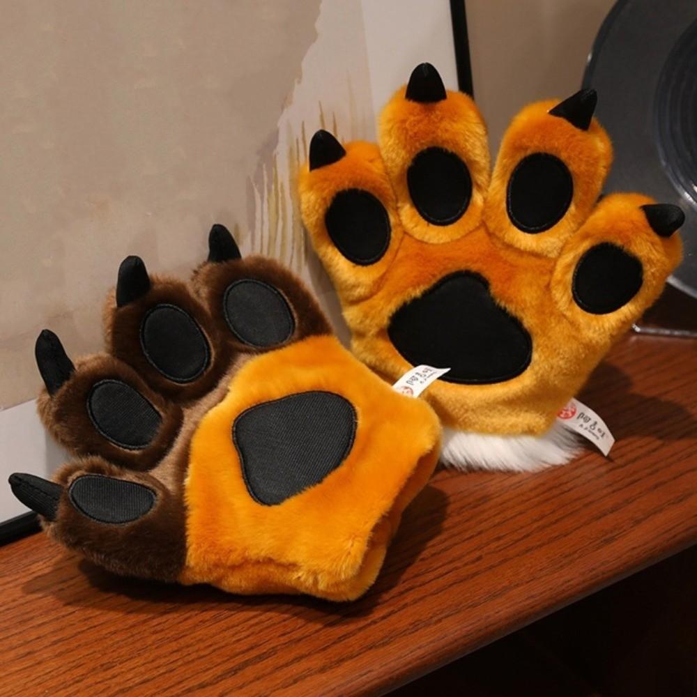 Furry Texture Faux Tiger Paw Gloves Stuffed Toys Bear Paw Plush Gloves Role Playing