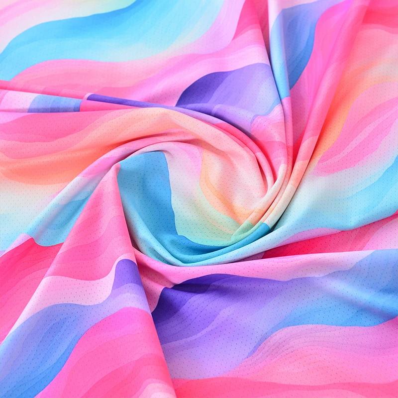 160X100Cm Colorful Rainbow Cloud Print Satin Fabric Diy Clothing Handmade Doll Dressmaking Plain Weave Fabric for Craft Sewing