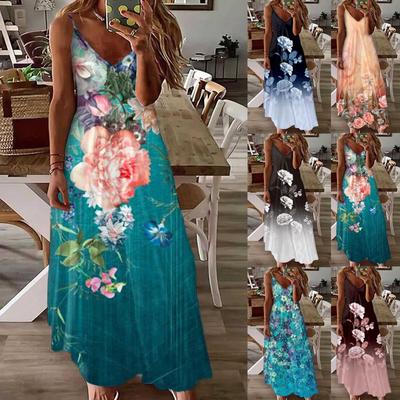 Maxi Dresses For Women Summer Sleeveless Boho Sundress Casual V-Neck Long Dresses Hawaiian Beach Dress For Vacation