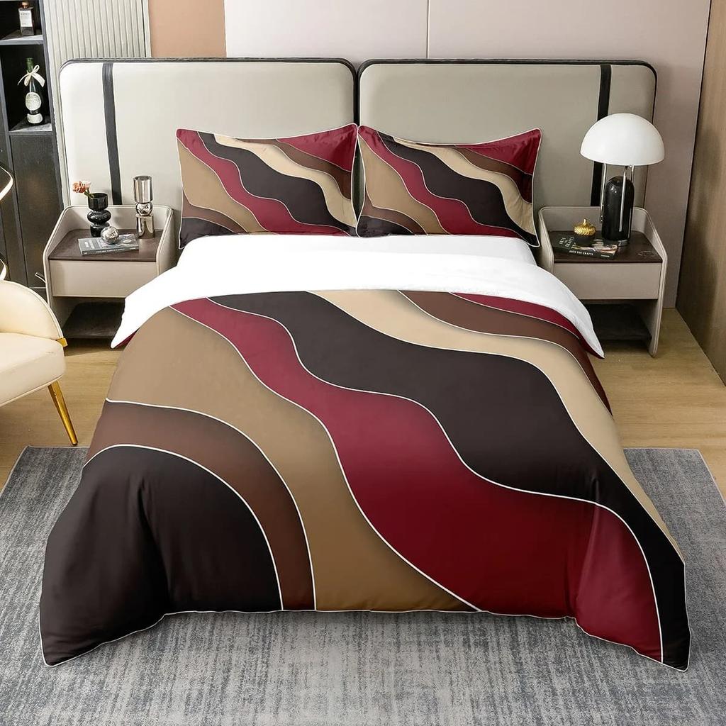 Geometrische Streifen mit Weichem Stoff Bettbezug, Wellenförmiger Farbverlauf Kinder Weicher Bettbezug, Moderne Abstrakte Kunst Einfaches Bettwäsche Set Warm