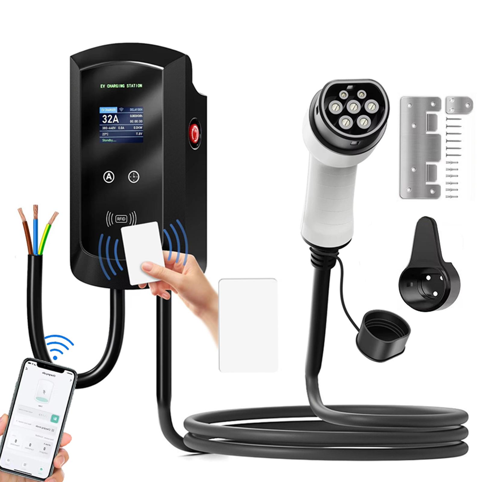 

7KW 32A/11KW 16A/22KW 32A 1/3Phase EV Charging Station TYPE-2 With Hook Wallbox EV Charging 4.3inch Screen