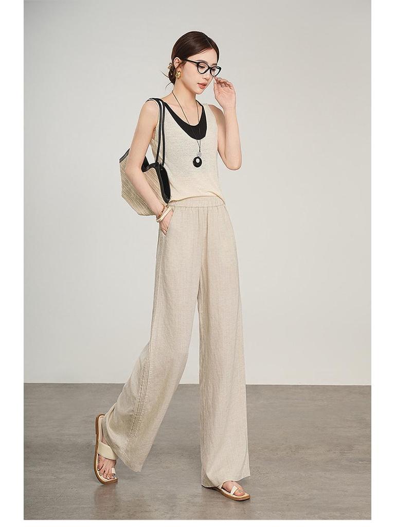 Women's 2026 Fresh Tencel-Linen Wide-Leg Pants: Chic, Versatile, Breathable, Elastic Waist, Slimming, Casual.