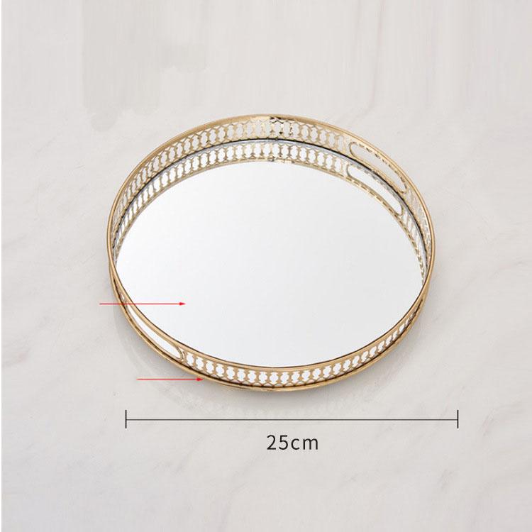 Gold Trays Decorative Vintage Mirror Glass Storage Tray Rectangle/round Fruit Plate Desktop Small Items Jewelry Display Plate