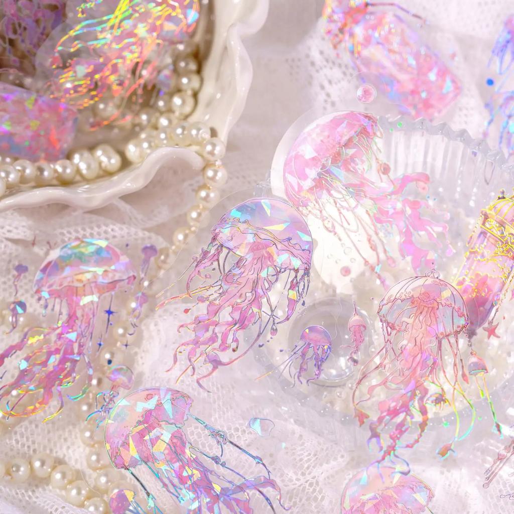 20pcs/pack Twinkle Jellyfish Stickers Laser Silver Collage Junk Journal DIY Srapbooking PET Aesthetics Decor Stickers