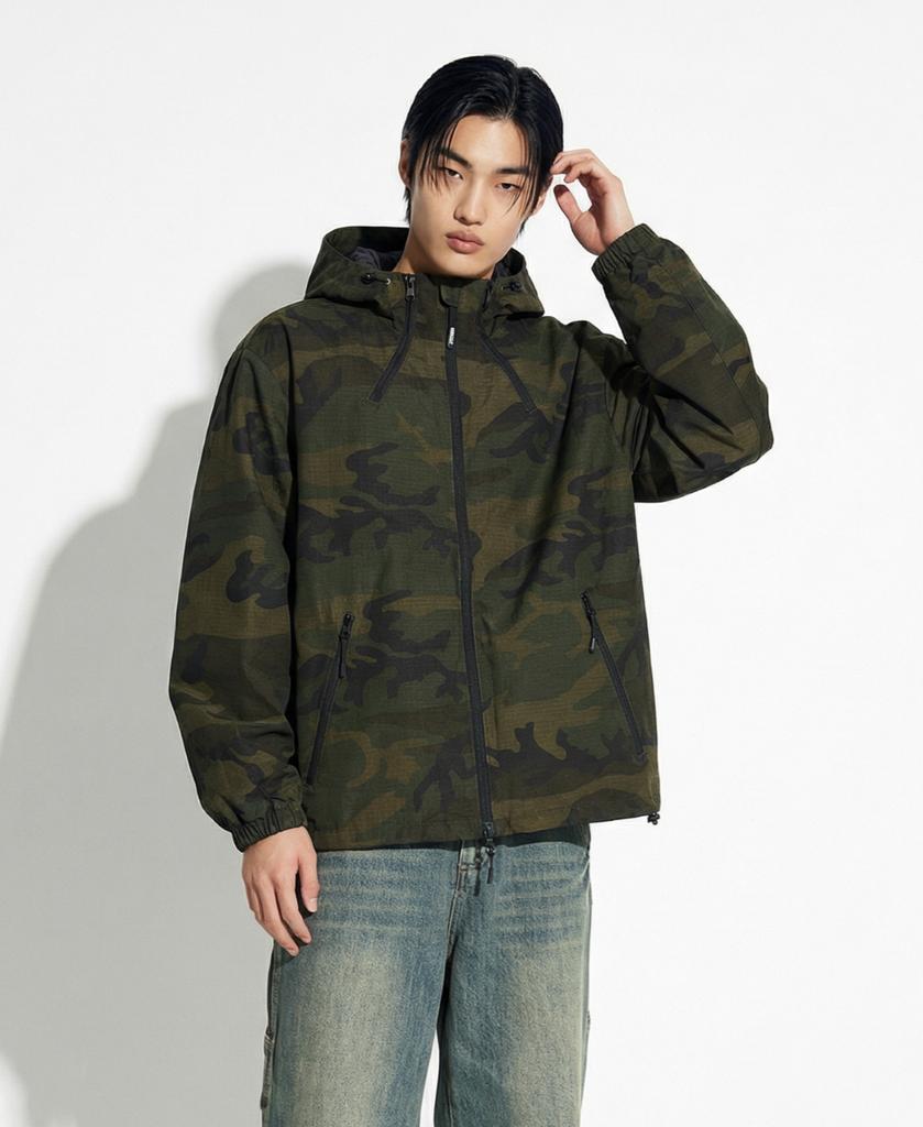 Apostrophe Comma Three-Way Camo Hooded Zip-Up Wind Jacket_Gray