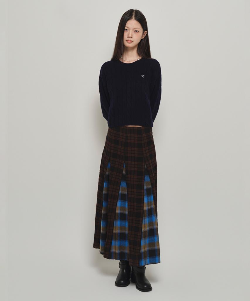 Hombadittingjeu Hbt Check Pattern Flare Skirt (Brown-Blue)