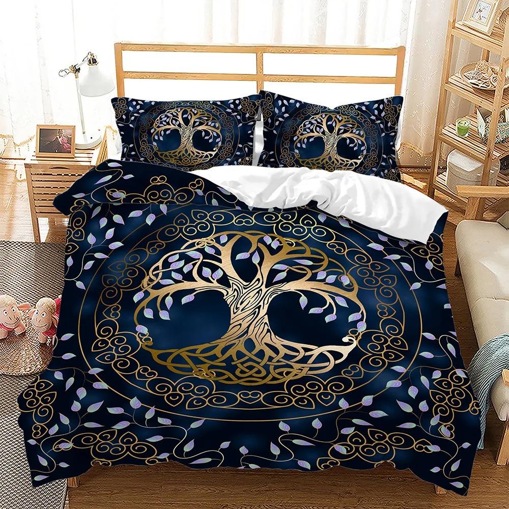 Tree of Life Duvet Cover Set Blue Tree with Black Background 3D Print Comforter Cover for Kids Boys Girls Polyester Bedding Set