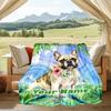 1PC Custom Name Tropical French Bulldog Portrait Flannel Blanket Versatile,all-season Throw Suitable for the Living Room,bedroom,camping,travel,and Gi