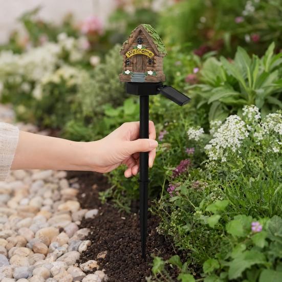 Mushroom Solar Lights, Mushroom House Statue, Fairy Cottage Garden Stake Lights, Waterproof Outdoor Landscape Lights for Yard Patio Lawn Pathway