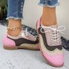 Spring and autumn burning flower block single shoes women's color matching lace-up round head single shoes women