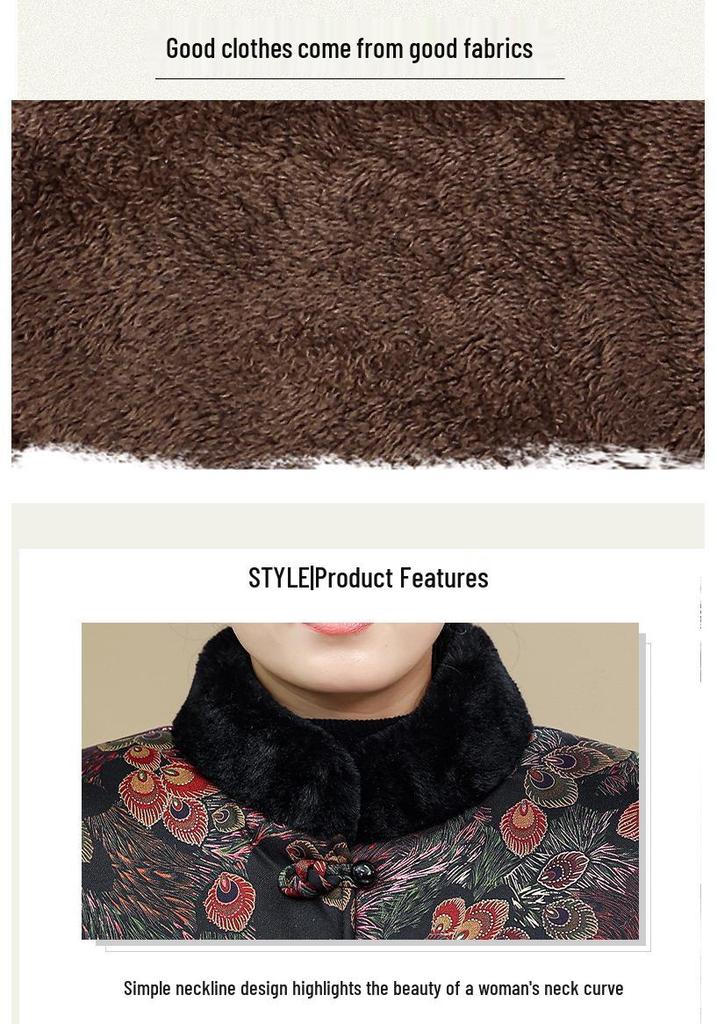 Thickened Winter Cotton Jacket for Elderly Women, Warm Coat with Fleece Lining