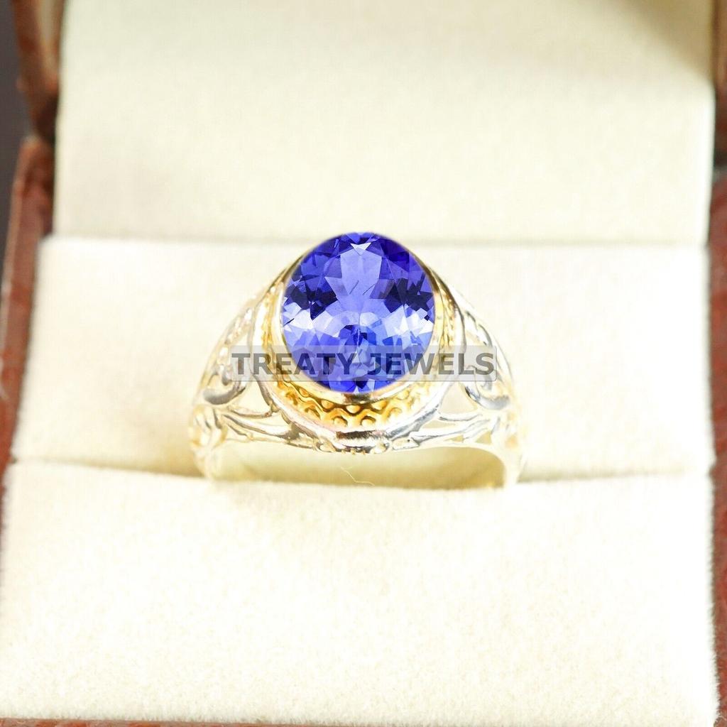 Tanzanite Oval Cut Gemstone With 925 Sterling Silver Ring For Men's #B668 JL375688148752