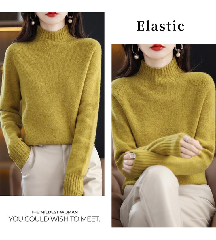 Women's Pure Wool Half-High Neck Slim Fit Sweater for Autumn/Winter
