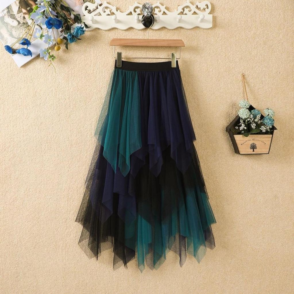 Women's Irregular Mesh Midi Skirt, High,waisted Versatile Half Skirt