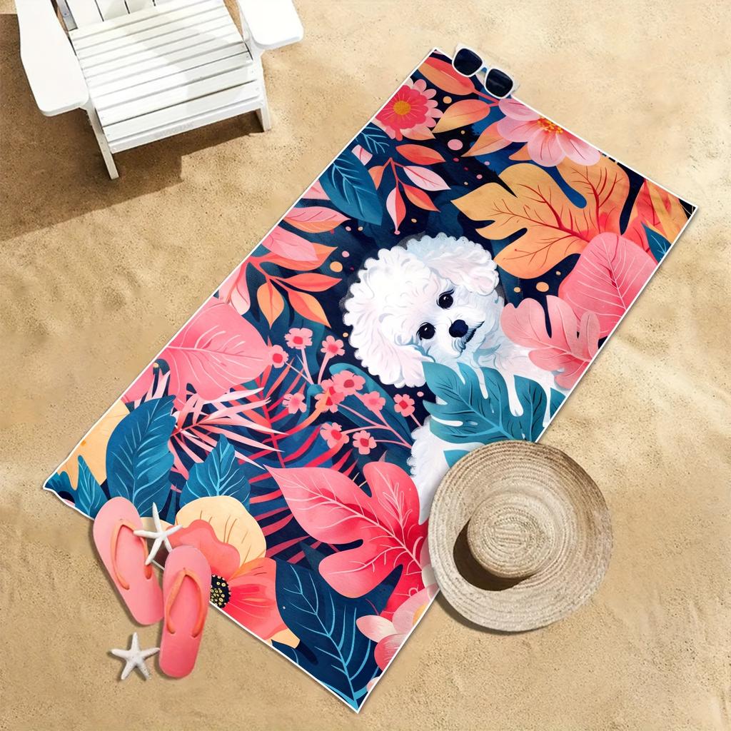 Cute Cartoon Dog Beach Towel Soft Absorbent With Uv Protection Perfect For Swimming Travel Camping Machine Washable Polyester