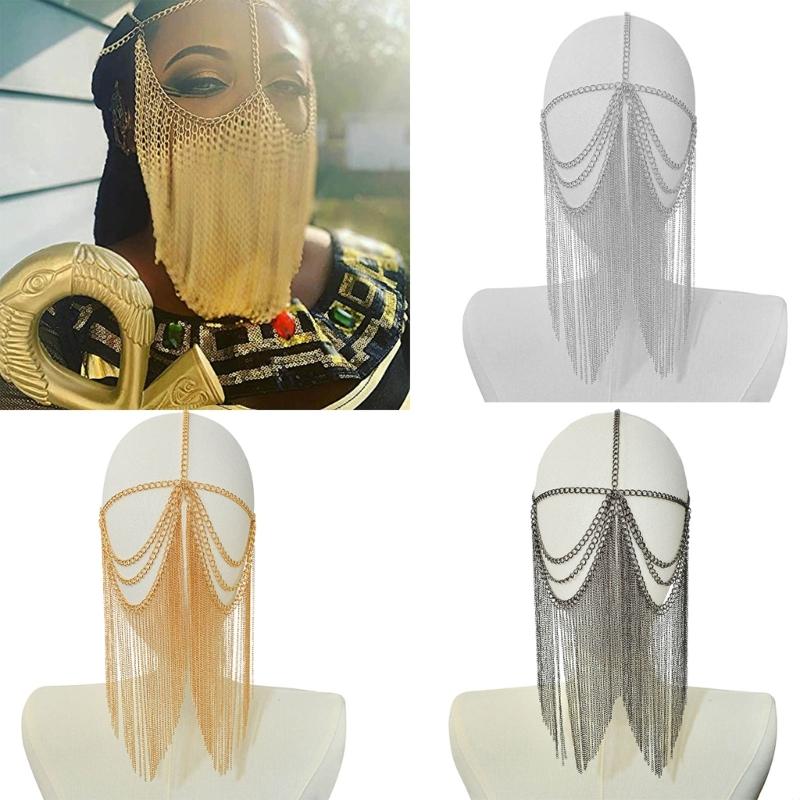 Fashion Head Chain Masquerade Mask Punk Tassels Face Chain Party Mask Headwear Chain Jewelry Gift for Women Girls