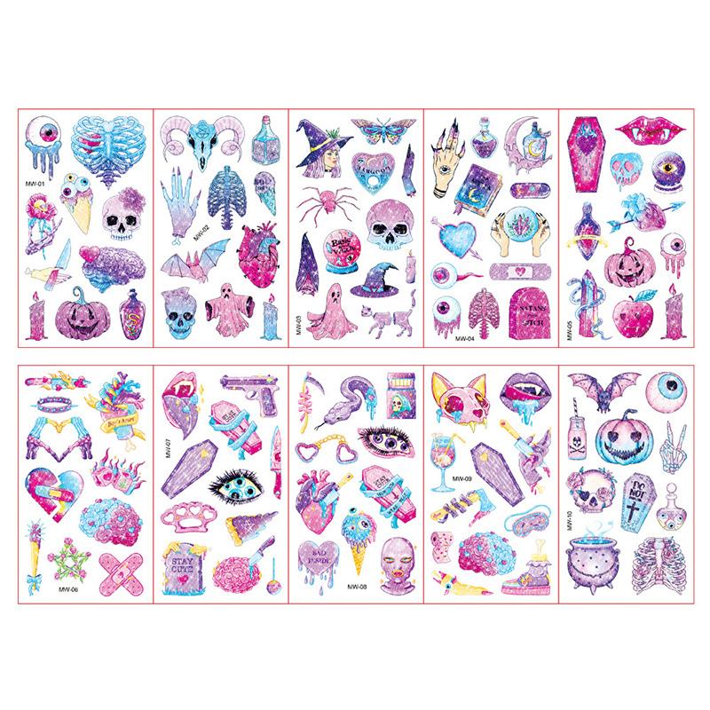 10 Sheetsset Children'S Colorful Glitter Tattoo Stickers Cartoon Animal Unicorn Butterfly Temporary Fake Tattoos Kids Gift