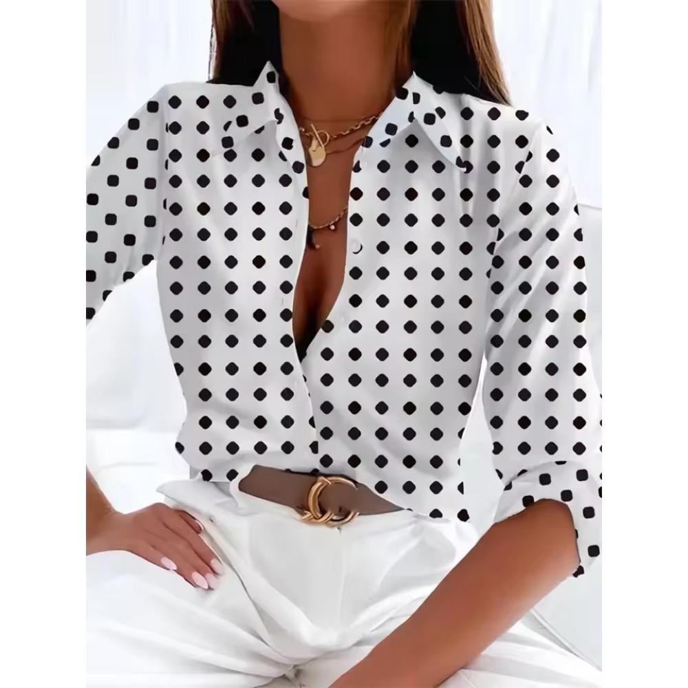 Women's  Fashion Geometric Buttons Blouse Lapel Neck Blouse Womens Long Sleeve Shirts Womens Clothing Female Clothing