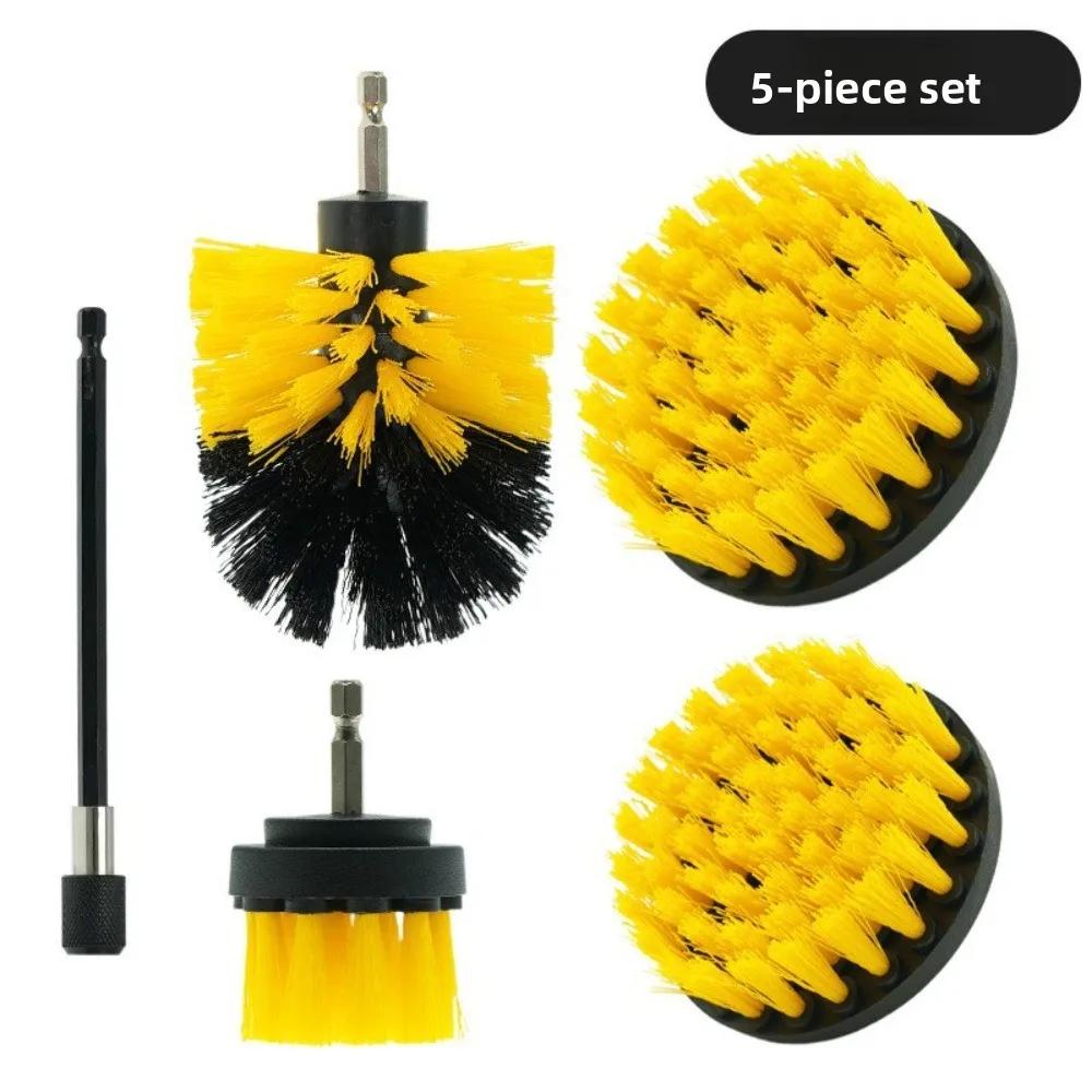 3/5/7Pcs Multi-Purpose Drill Brush Attachment Set Plastic Round Nylon Brushes Electric Scrubber Brush Extension Pole