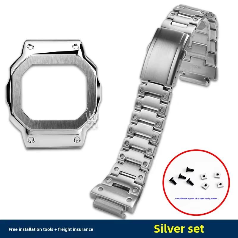 

DW-H5600 Нержавіюча сталь Ремінець Корпус Для Casio 3516 DW H5600 Чоловічі Модифікований Металевий Безель Годинника Браслет Сріблястий Золотий Чорний For DW-H5600 Series