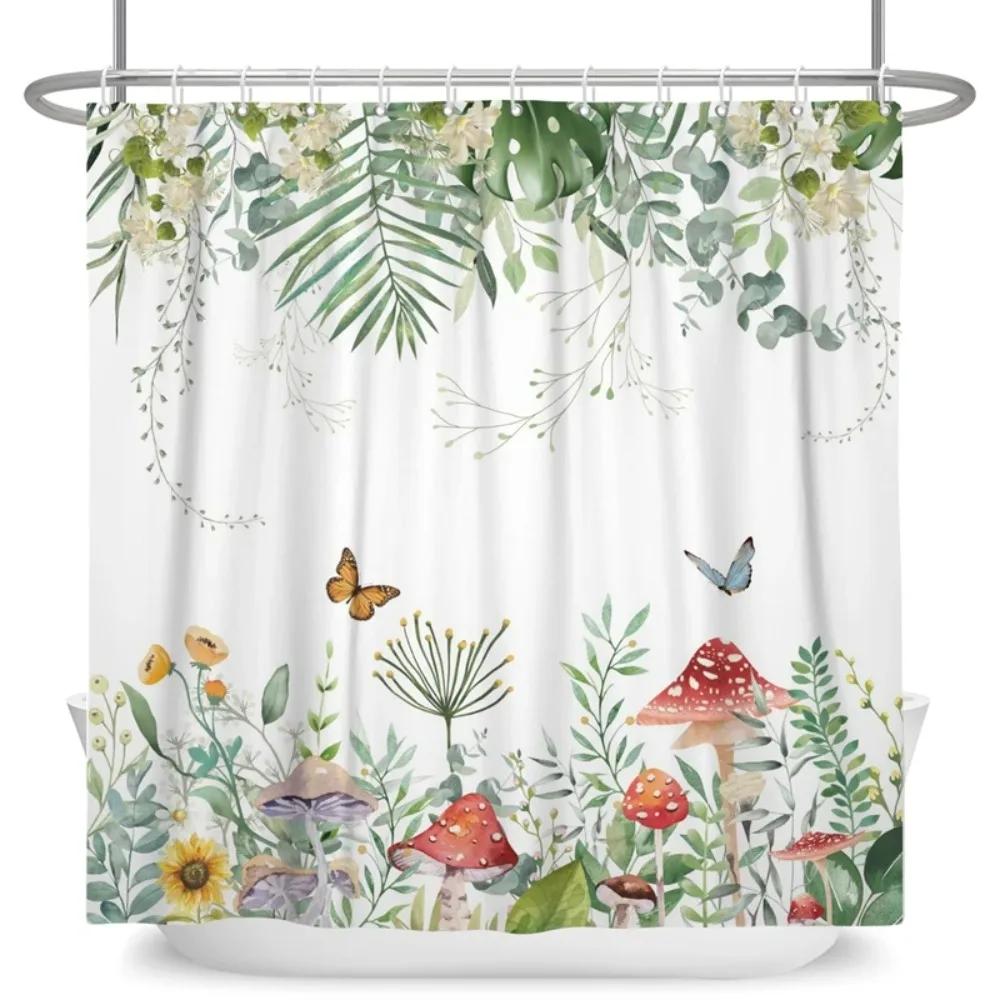 Green Eucalyptus Leaves Shower Curtains Watercolor Floral Waterproof Morden Bathroom Bathtub Curtain Room Decor With Hooks