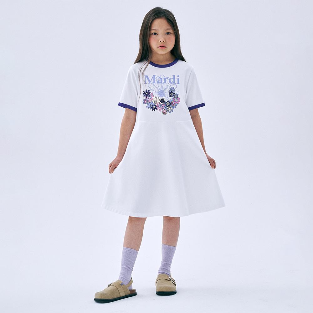 [mardimercredi] KIDS FLARE DRESS FLOWERMARDI JARDIN VVD_WHITE LILAC S(100)