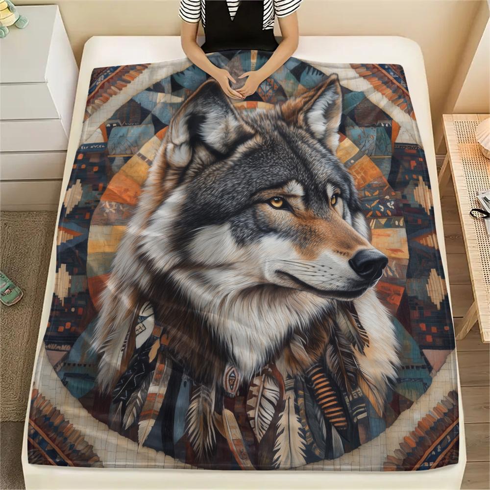 Native American Animals  Print Flannel Blanket, High quality Comfortable for All Seasons, Home Decor, Warmth and Comfort