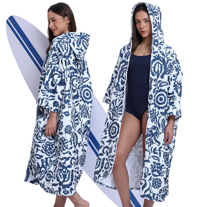 Microfiber Quick-Dry Hooded Beach Poncho Bathrobe for Adults
