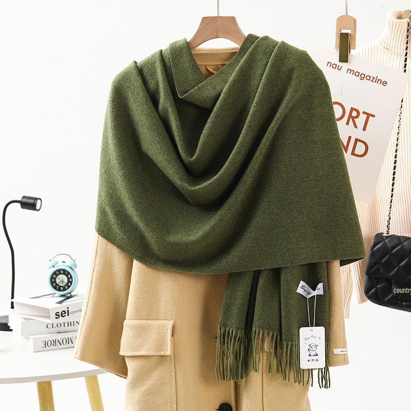 High-End Wool & Cashmere Solid Color Scarf/Shawl: Versatile Korean Style for Women - Autumn/Winter