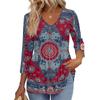 Women's T Shirt Print 3/4 Sleeve Fashion Basic V- Neck Regular Top