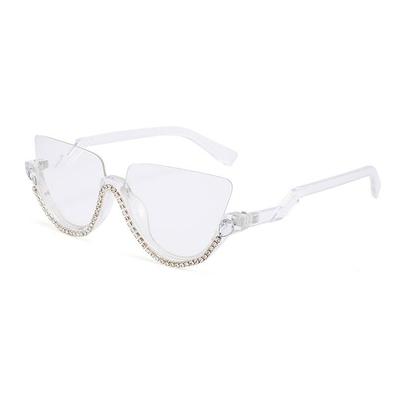 :Diamant Katzenaugen Sonnenbrille für Damen Halbrandlose Sonnenbrille Kristallrahmen Strass Brille Luxusmarke Designer