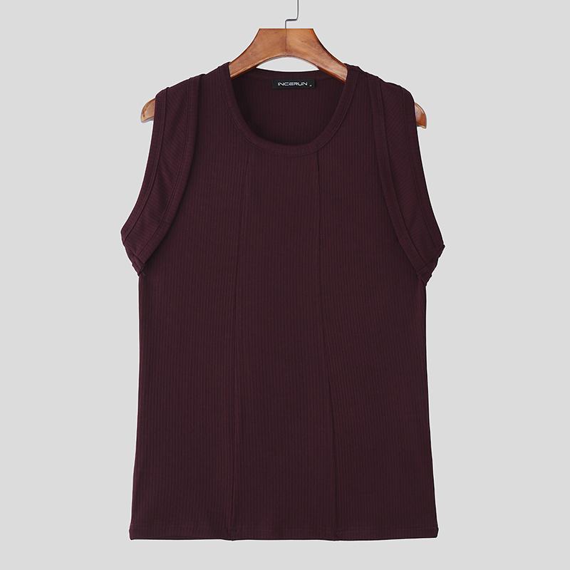 INCERUN Men Sleeveless Solid Color Fitted Ribbed Casual Tank Tops Vest