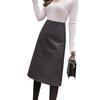 A-line Houndstooth Woolen Skirt - High Waist, Plus Size, Over-the-Knee, Autumn/Winter