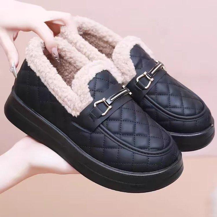 Soft Leather and Velvet Small Leather Shoes, New Winter Fluffy Shoes, Thick Heels and Thick Soles.