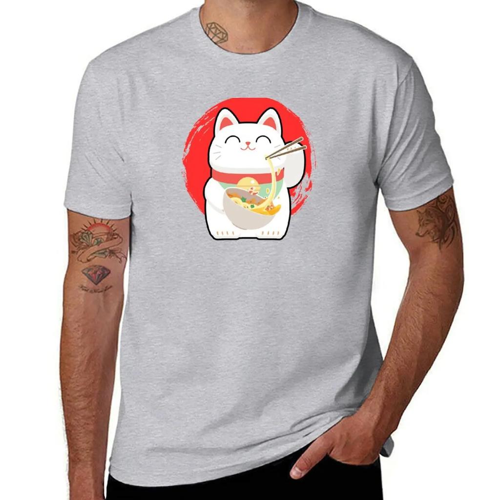 Ramen Noodles Cat TShirt quick drying blue archive men clothings